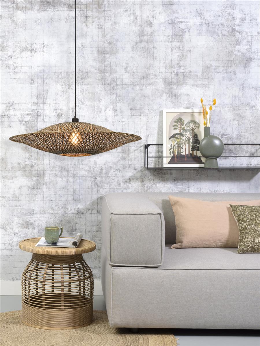 Good&Mojo I Hängeleuchte I BALI I Farbe: Natur/Schwarz I Schirm: Ø87 x 20