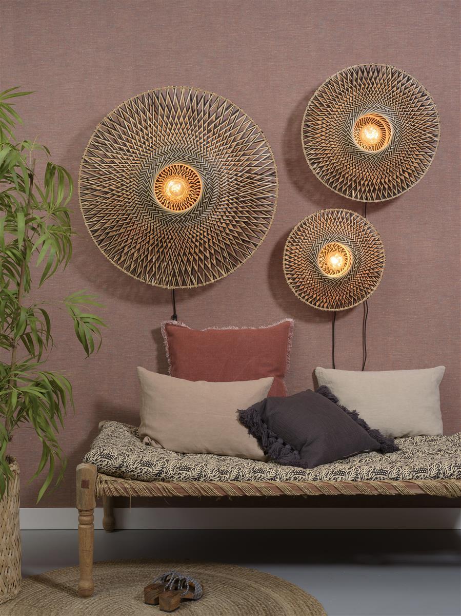 Good&Mojo I Wandleuchte I BALI I Farbe: Natur/Schwarz I Schirm: Ø60 x 15