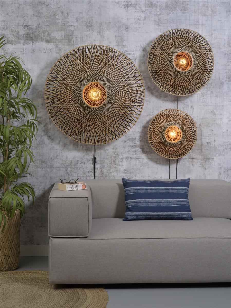 Good&Mojo I Wandleuchte I BALI I Farbe: Natur/Schwarz I Schirm: Ø60 x 15