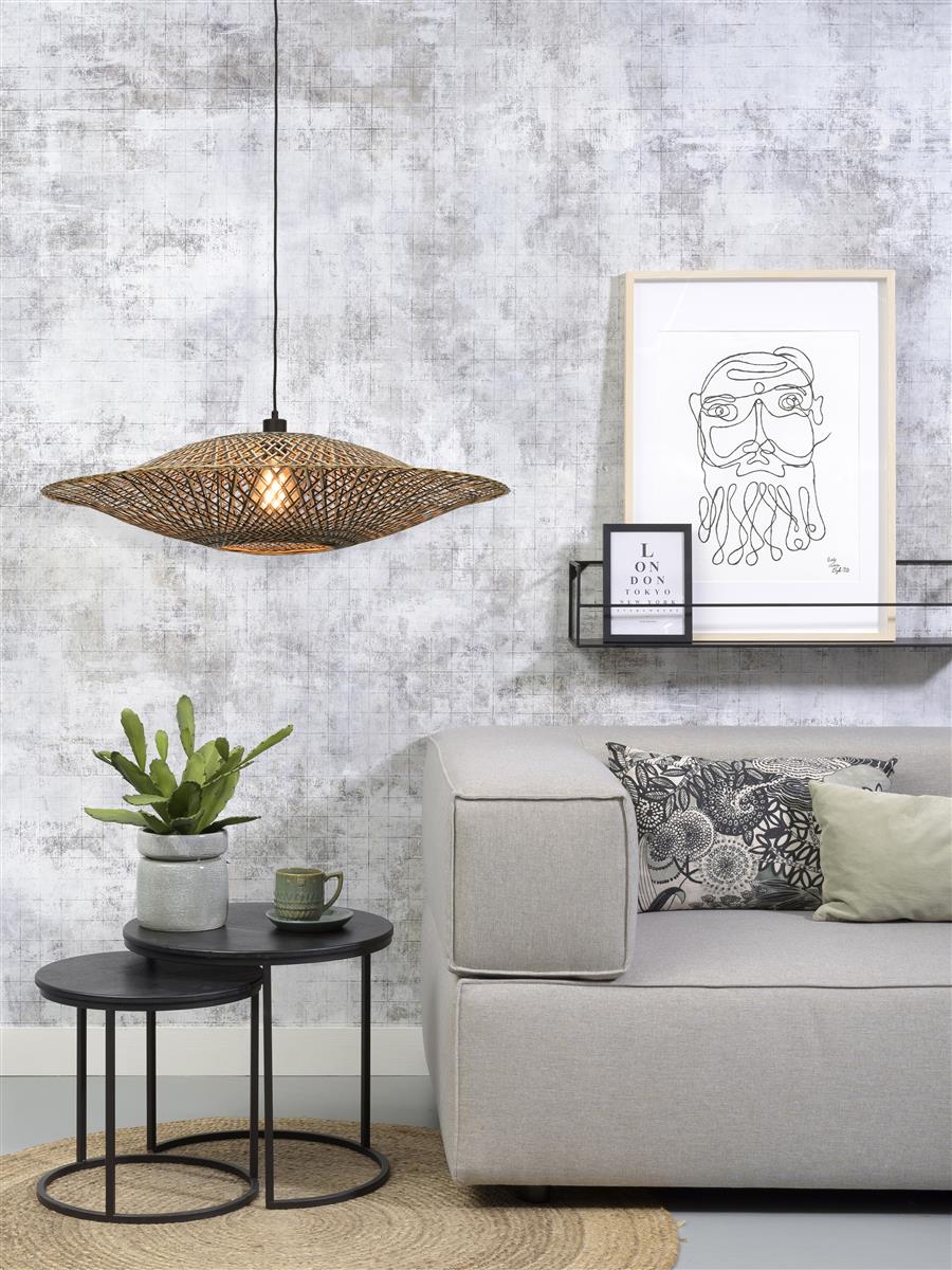 Good&Mojo I Hängeleuchte I BALI I Farbe: Natur/Schwarz I Schirm: Ø87 x 20