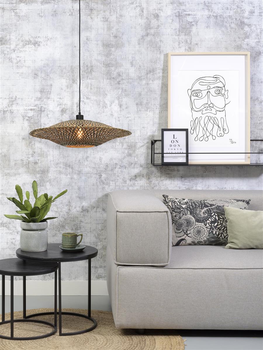 Good&Mojo I Hängeleuchte I BALI I Farbe: Natur/Schwarz I Schirm: Ø60 x 15