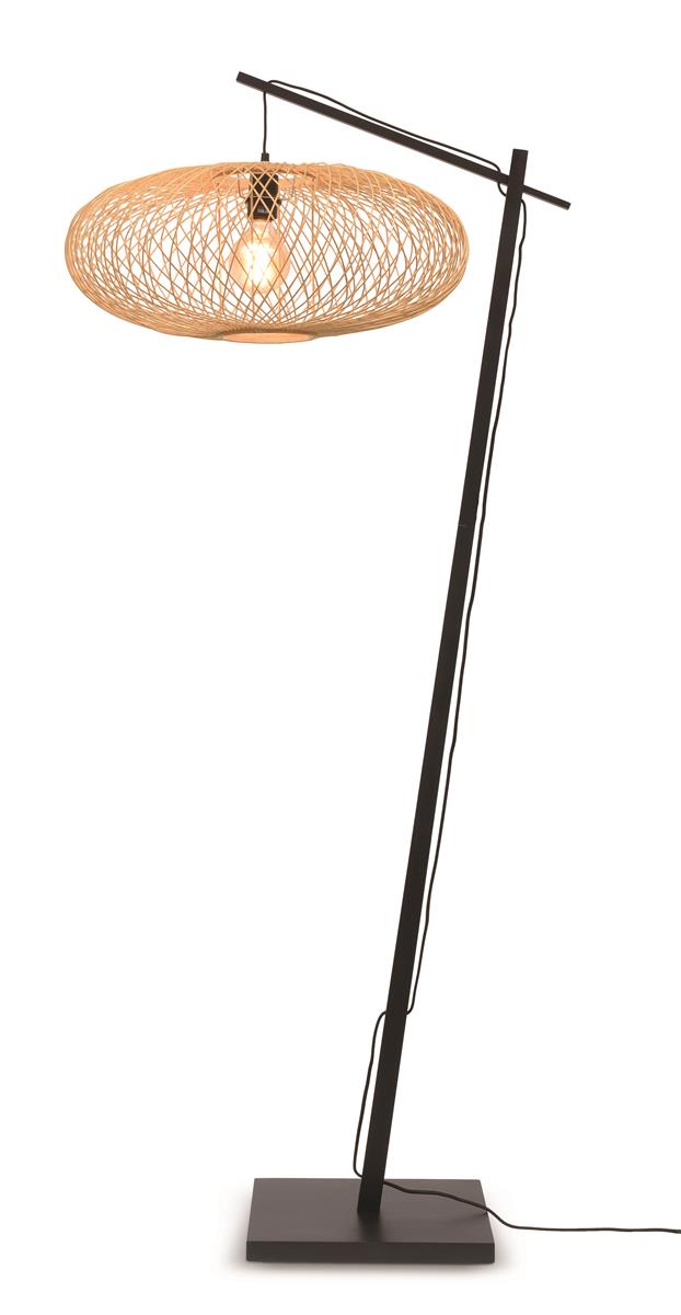 Good&Mojo I Stehleuchte I CANGO I Farbe: Natur/Schwarz I Schirm: Ø60 x 25