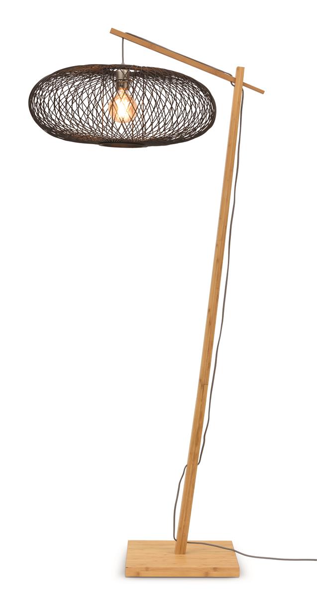 Good&Mojo I Stehleuchte I CANGO I Farbe: Natur/Schwarz I Schirm: Ø60 x 25