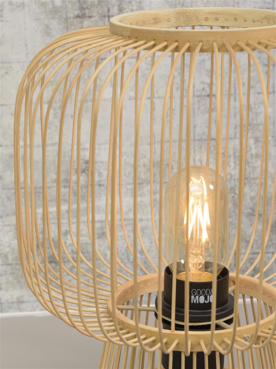 Good&Mojo I Tischleuchte I CANGO I Farbe: Natur/Schwarz I Schirm: Ø26 x 30