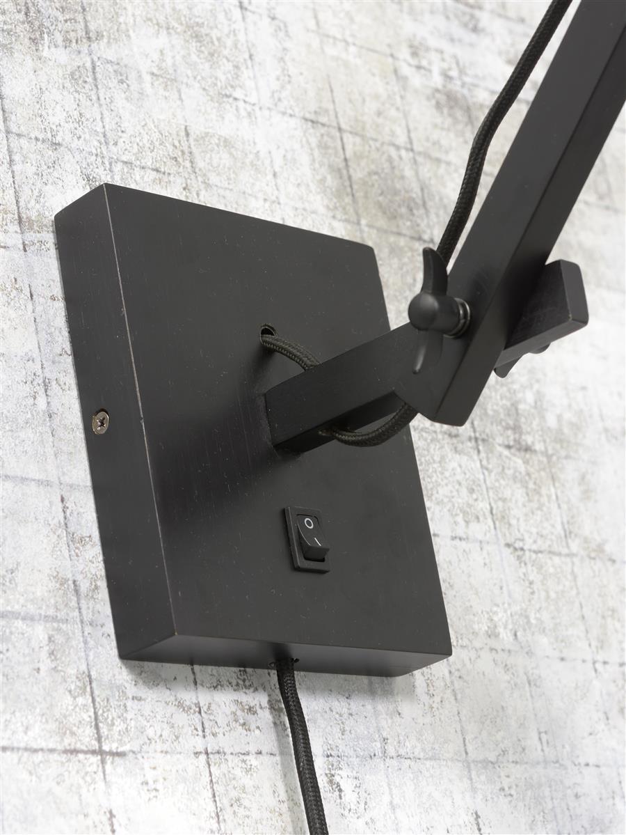 Good&Mojo I Wandleuchte I BHUTAN I Farbe: Natur/Schwarz I Schirm: Ø40 x 34