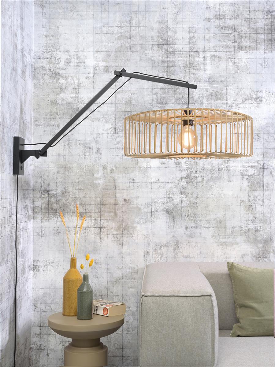 Good&Mojo I Wandleuchte I BROMO I Farbe: Natur/Schwarz I Schirm: Ø60 x 18