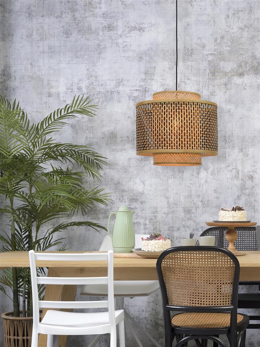 Good&Mojo I Hängeleuchte I BHUTAN I Farbe: Natur/Schwarz I Schirm: Ø40 x 34