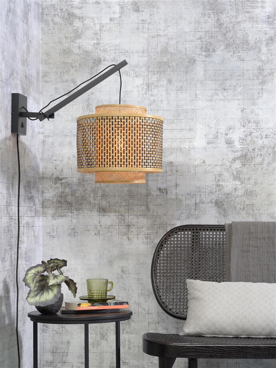 Good&Mojo I Wandleuchte I BHUTAN I Farbe: Natur/Schwarz I Schirm: Ø40 x 34