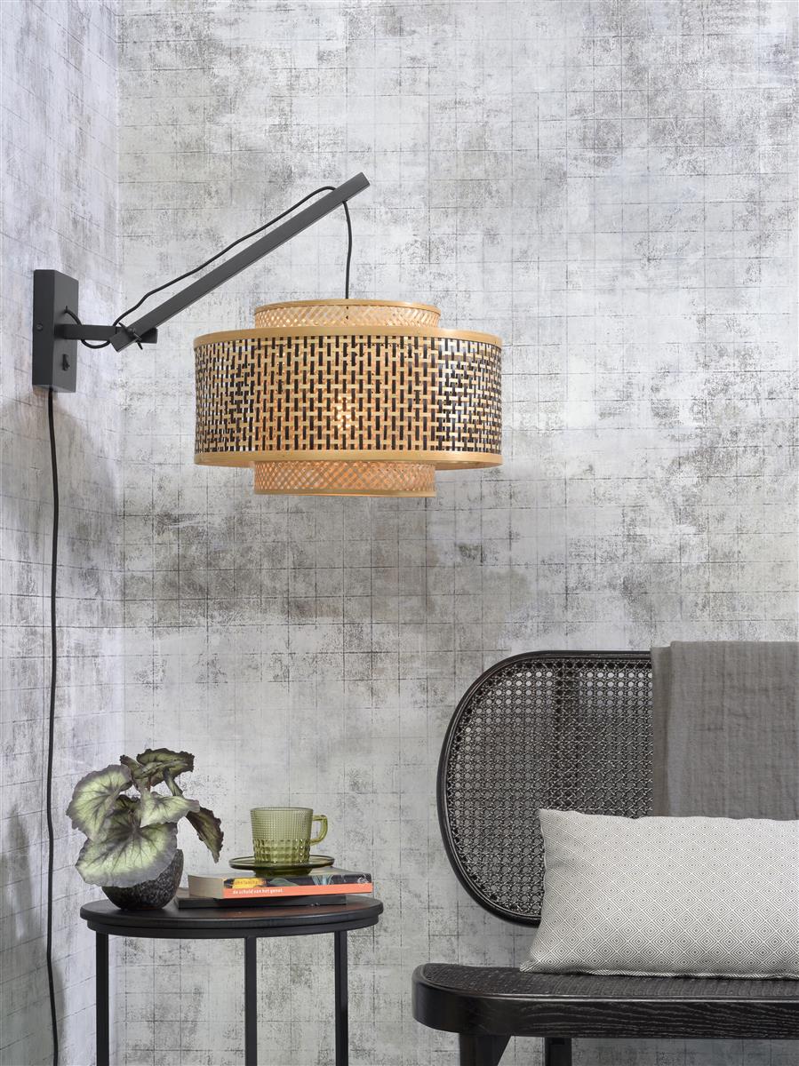 Good&Mojo I Wandleuchte I BHUTAN I Farbe: Natur/Schwarz I Schirm: Ø50 x 30