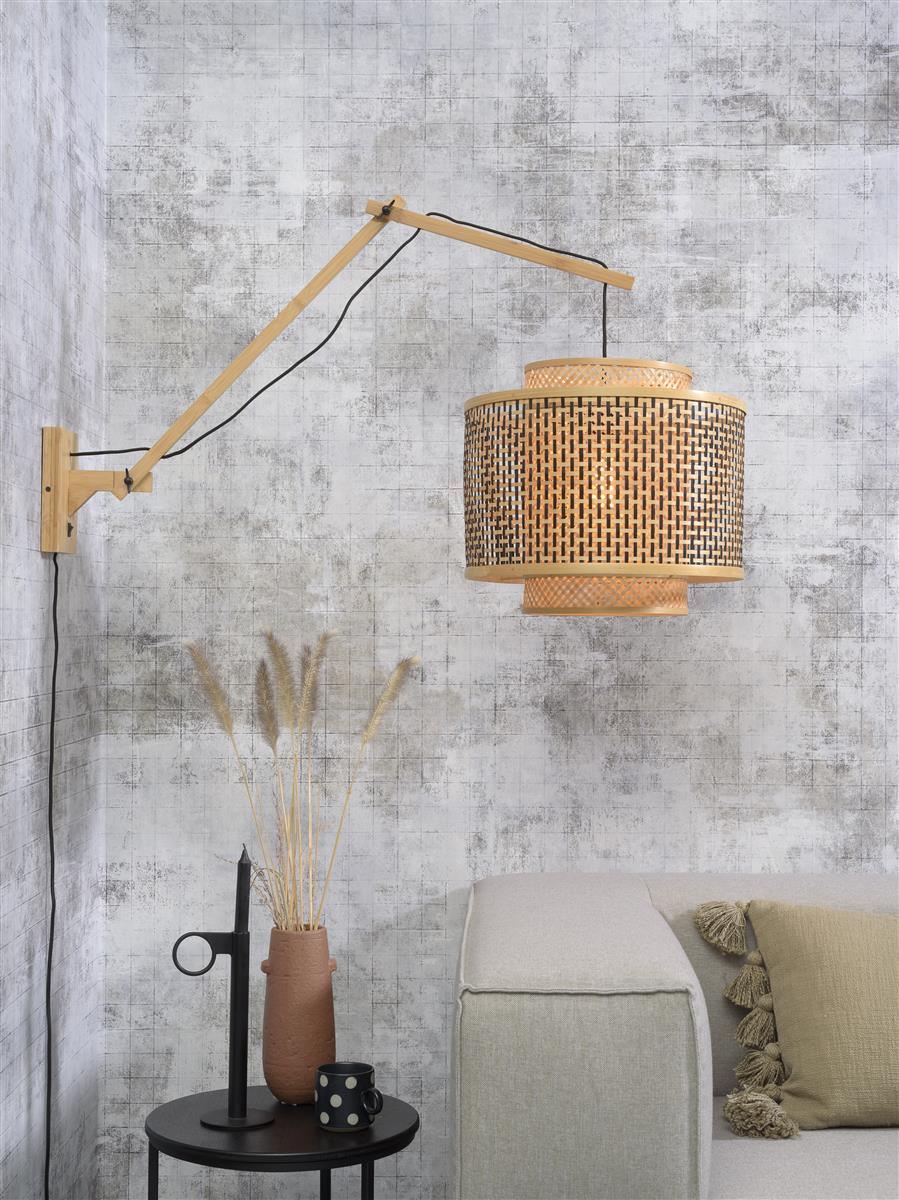 Good&Mojo I Wandleuchte I BHUTAN I Farbe: Natur/Schwarz I Schirm: Ø40 x 34