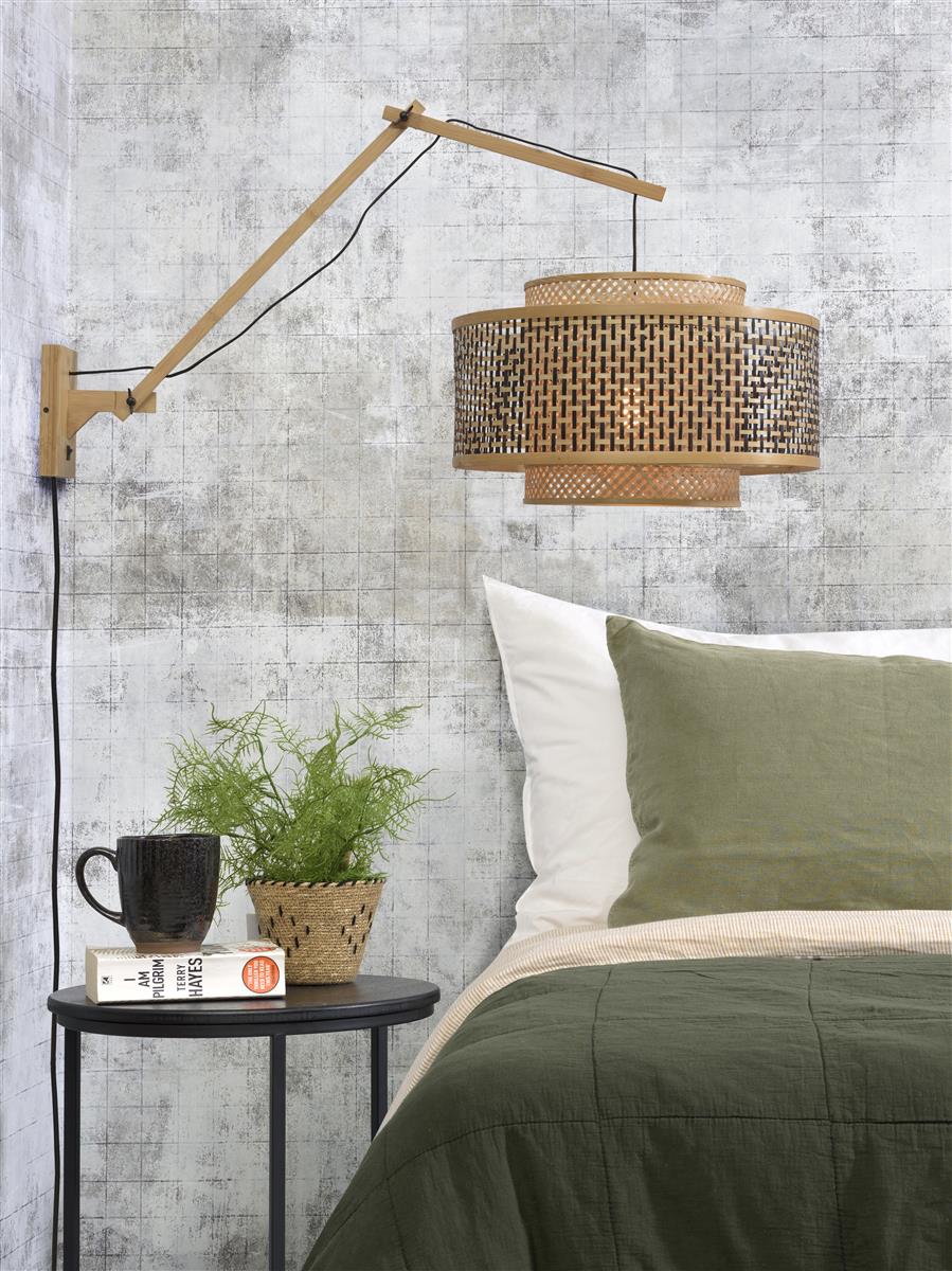 Good&Mojo I Wandleuchte I BHUTAN I Farbe: Natur/Schwarz I Schirm: Ø50 x 30