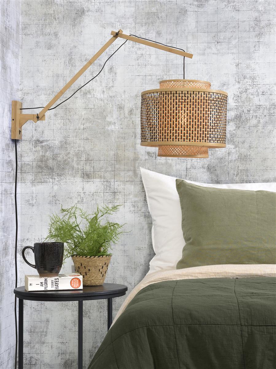 Good&Mojo I Wandleuchte I BHUTAN I Farbe: Natur/Schwarz I Schirm: Ø40 x 34