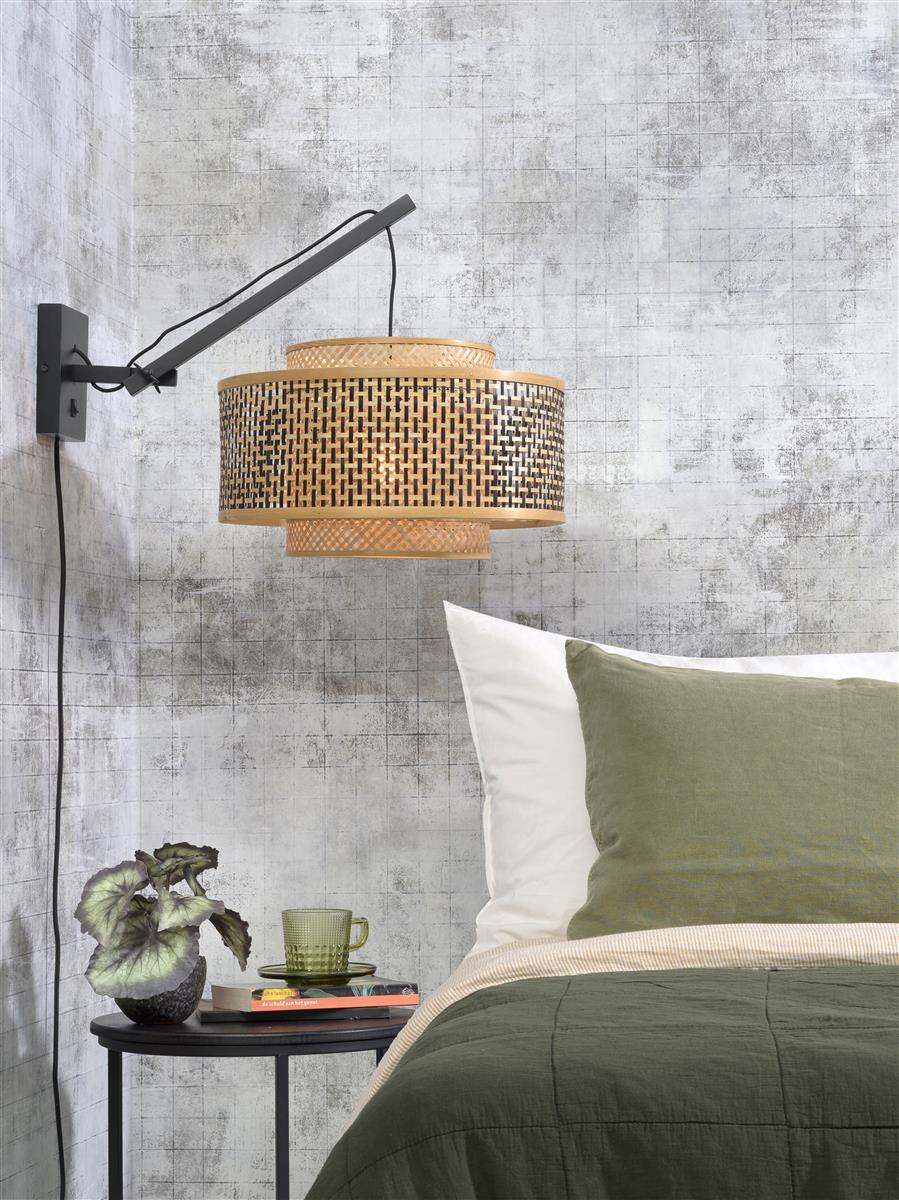 Good&Mojo I Wandleuchte I BHUTAN I Farbe: Natur/Schwarz I Schirm: Ø50 x 30