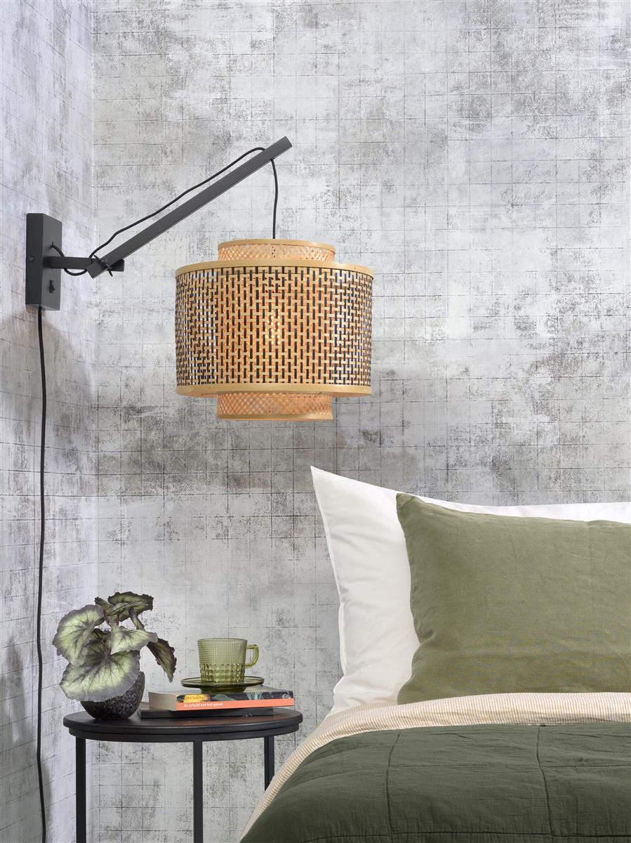 Good&Mojo I Wandleuchte I BHUTAN I Farbe: Natur/Schwarz I Schirm: Ø40 x 34