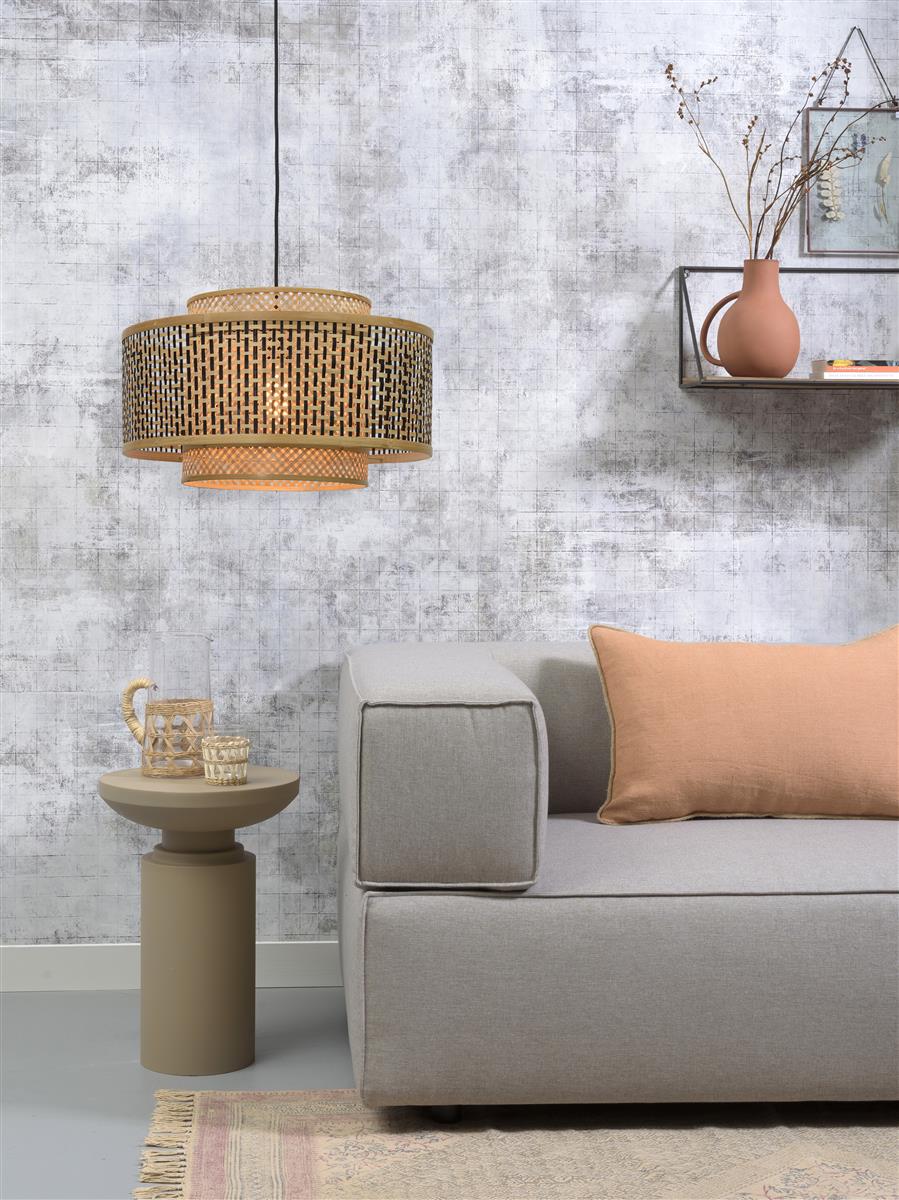 Good&Mojo I Hängeleuchte I BHUTAN I Farbe: Natur/Schwarz I Schirm: Ø50 x 30