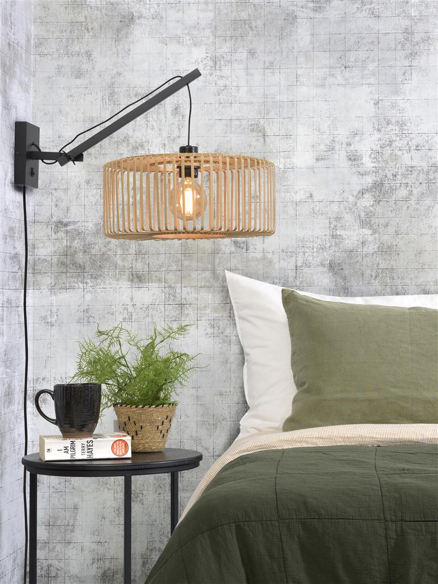 Good&Mojo I Wandleuchte I BROMO I Farbe: Natur/Schwarz I Schirm: Ø40 x 18