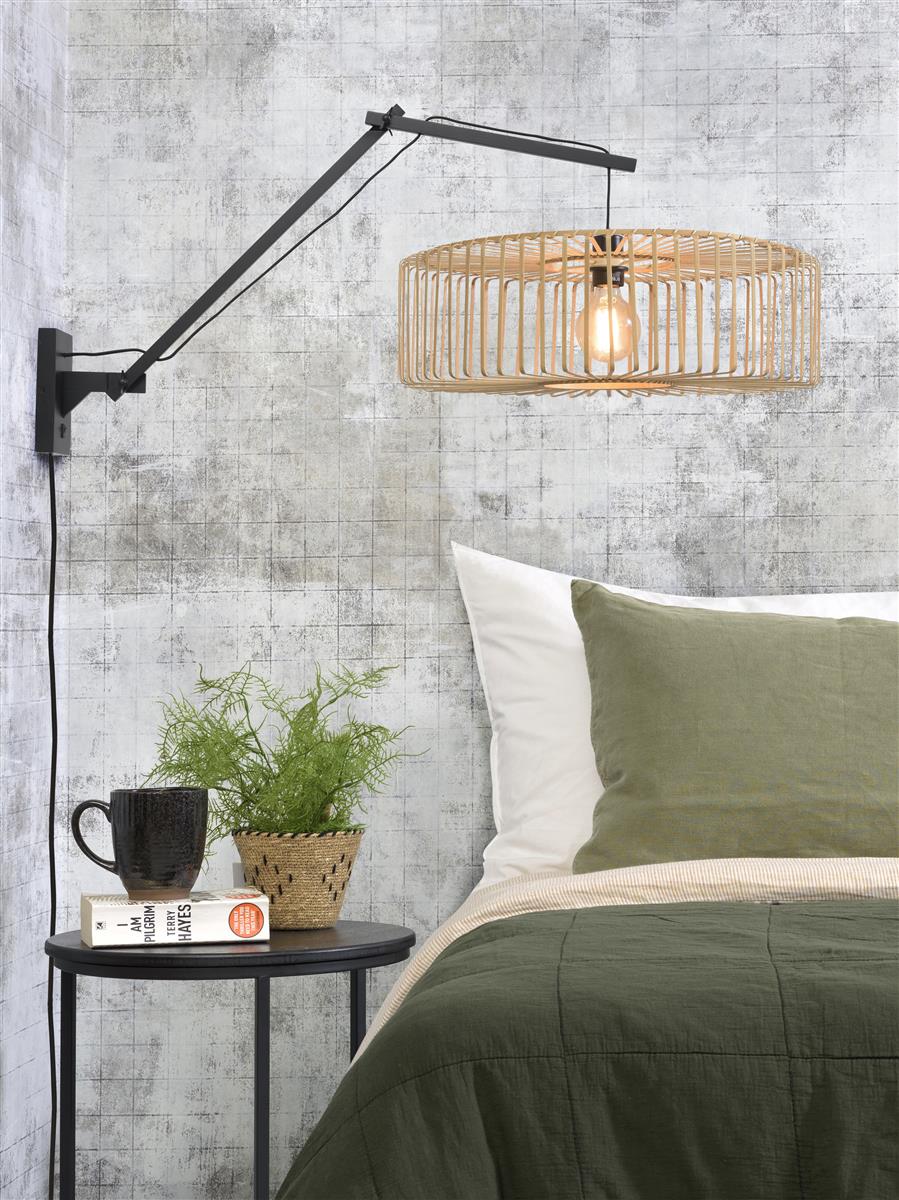 Good&Mojo I Wandleuchte I BROMO I Farbe: Natur/Schwarz I Schirm: Ø60 x 18