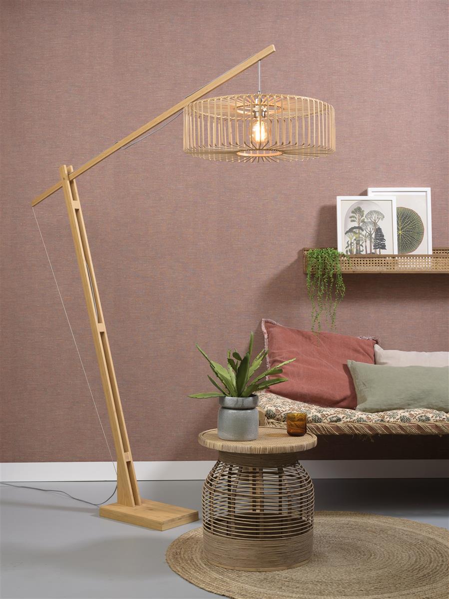 Good&Mojo I Stehleuchte I BROMO I Farbe: Natur/Schwarz I Schirm: Ø60 x 18