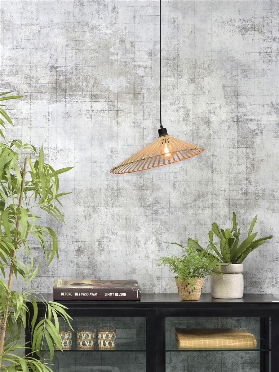 Good&Mojo I Hängeleuchte I BROMO I Farbe: Natur/Schwarz I Schirm: Ø50 x 12