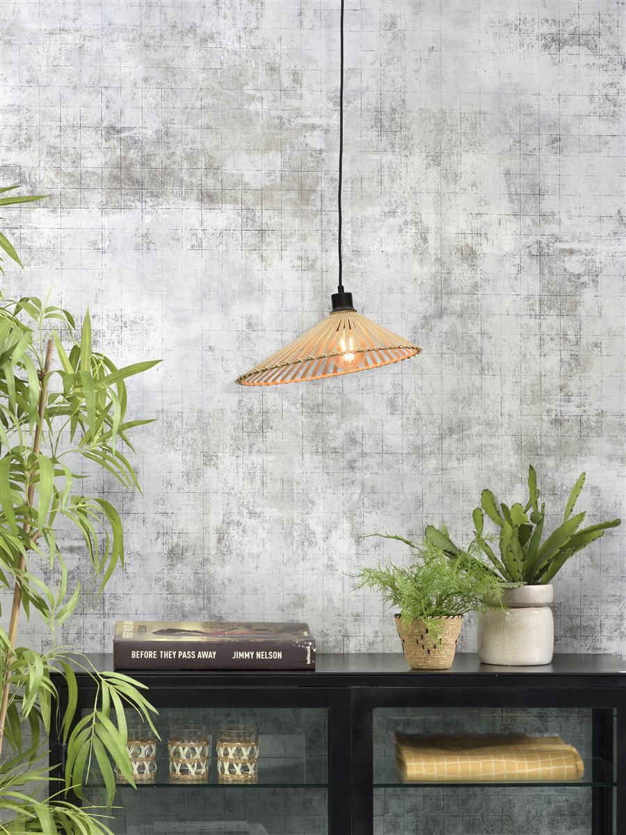 Good&Mojo I Hängeleuchte I BROMO I Farbe: Natur/Schwarz I Schirm: Ø40 x 11