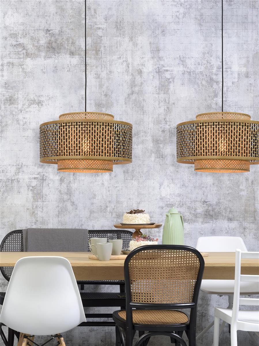 Good&Mojo I Hängeleuchte I BHUTAN I Farbe: Natur/Schwarz I Schirm: Ø50 x 30