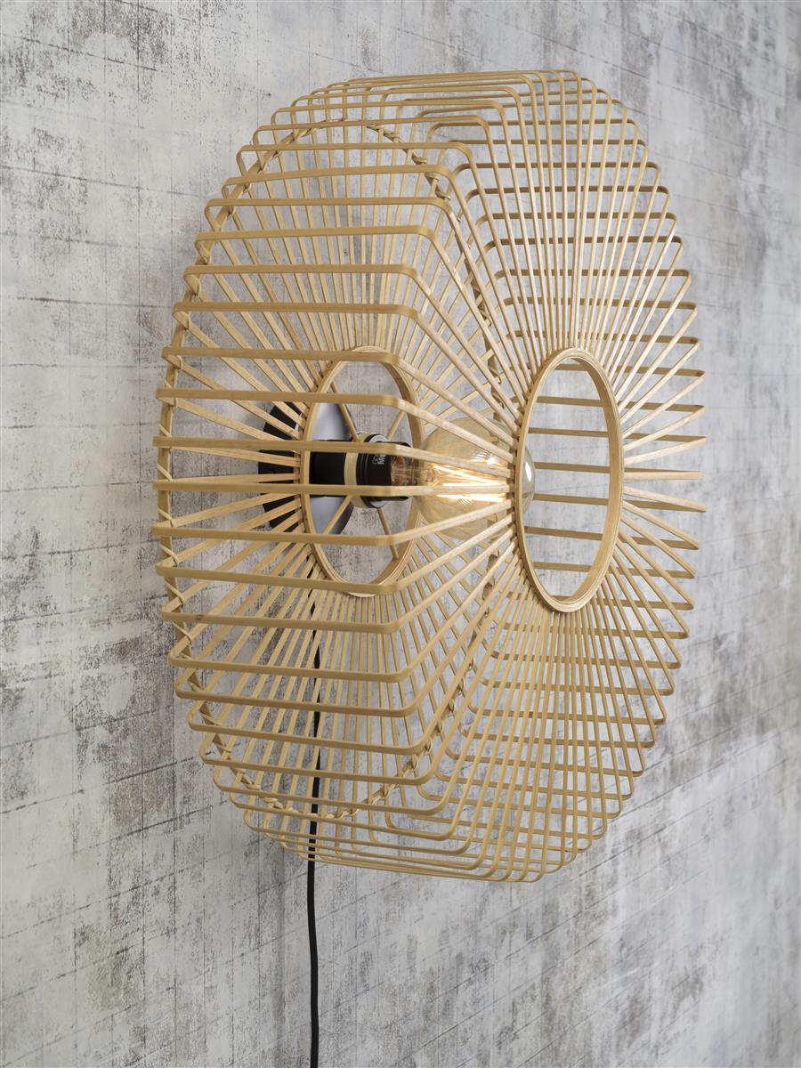 Good&Mojo I Wandleuchte I BROMO I Farbe: Natur/Schwarz I Schirm: Ø60 x 18