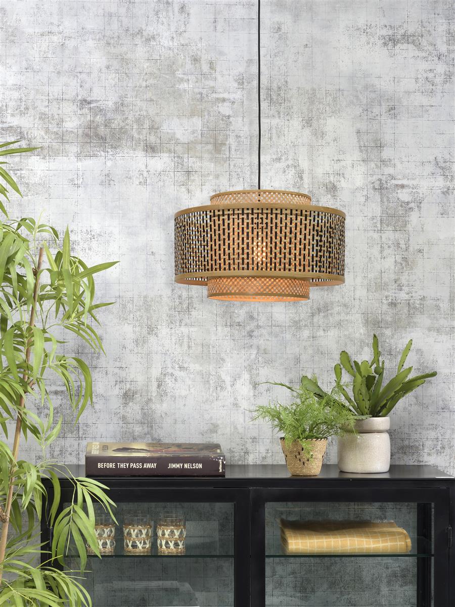 Good&Mojo I Hängeleuchte I BHUTAN I Farbe: Natur/Schwarz I Schirm: Ø50 x 30