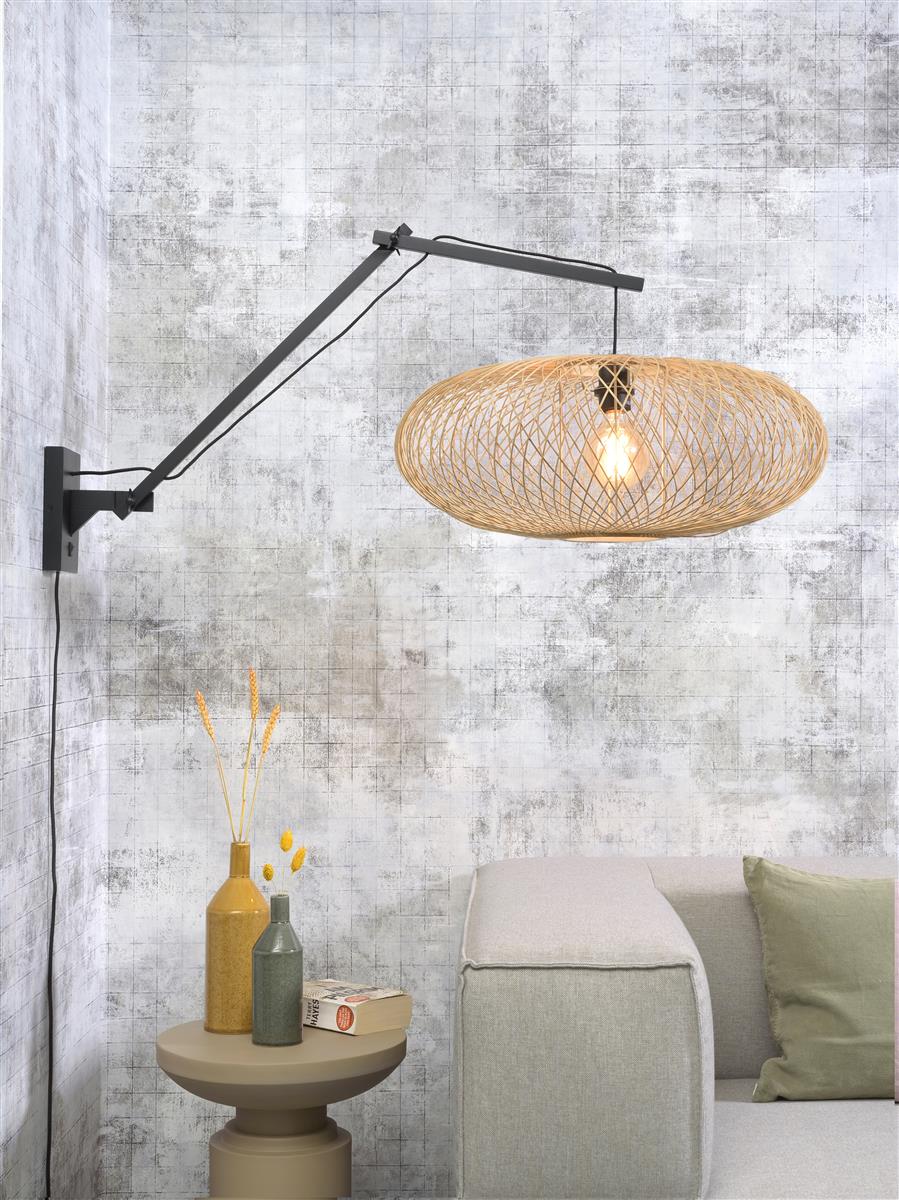 Good&Mojo I Wandleuchte I CANGO I Farbe: Natur/Schwarz I Schirm: Ø60 x 25