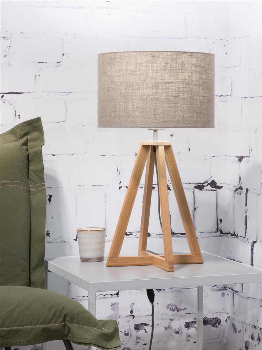 Good&Mojo I Tischleuchte I EVEREST I Farbe: dunkles Leinen I Schirm: Ø32 x 20