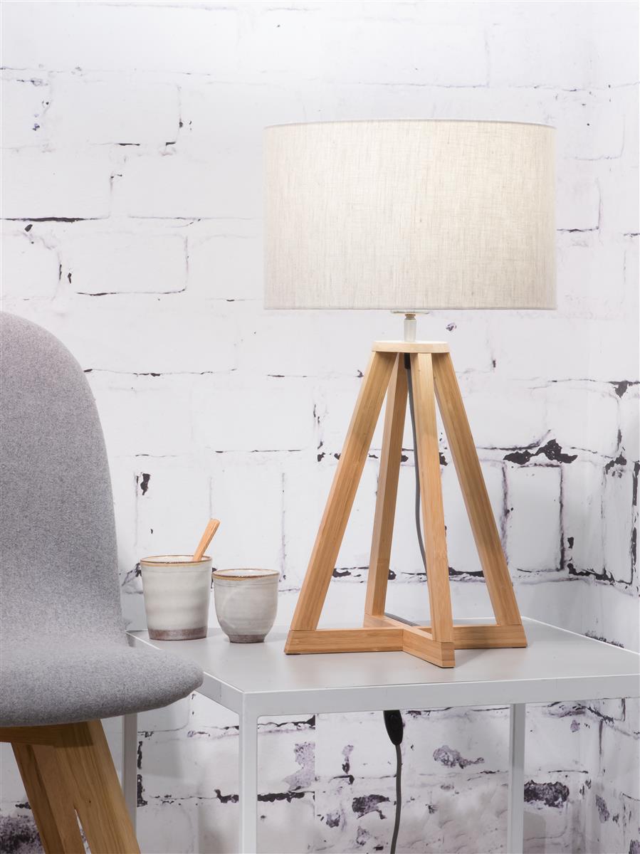 Good&Mojo I Tischleuchte I EVEREST I Farbe: helles Leinen I Schirm: Ø32 x 20