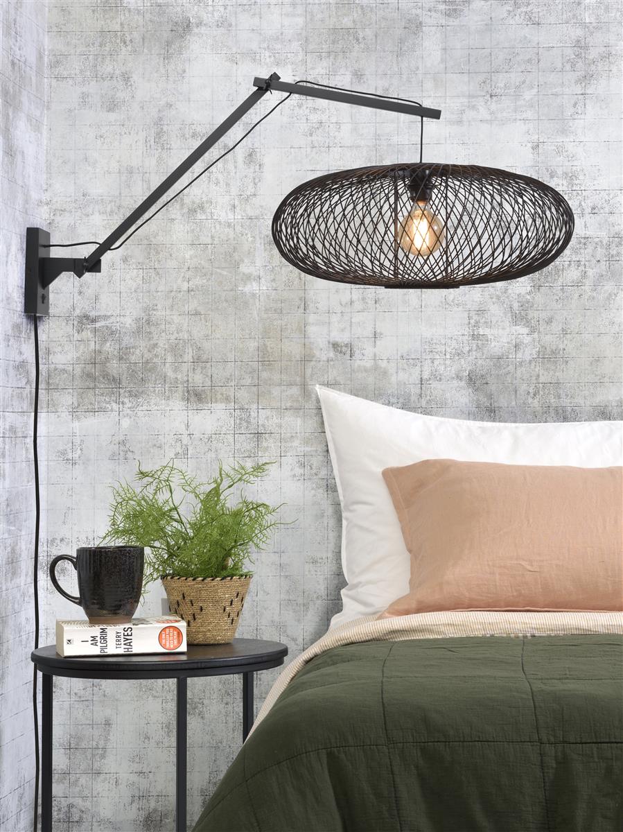 Good&Mojo I Wandleuchte I CANGO I Farbe: Natur/Schwarz I Schirm: Ø60 x 25