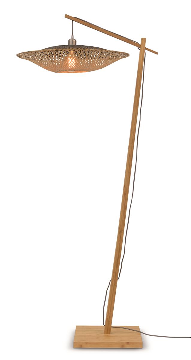 Good&Mojo I Stehleuchte I KALIMANTAN I Farbe: Natur/Schwarz I Schirm: Ø60 x 15