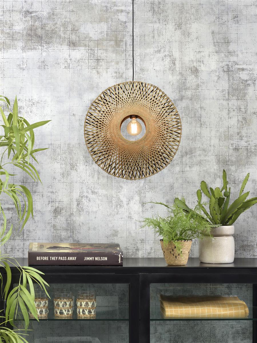 Good&Mojo I Hängeleuchte I KALIMANTAN I Farbe: Natur/Schwarz I Schirm: Ø60 x 15