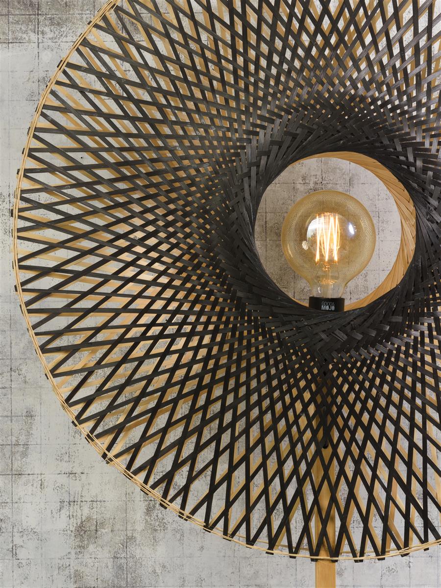 Good&Mojo I Stehleuchte I KALIMANTAN I Farbe: Natur/Schwarz I Schirm: Ø87 x 20