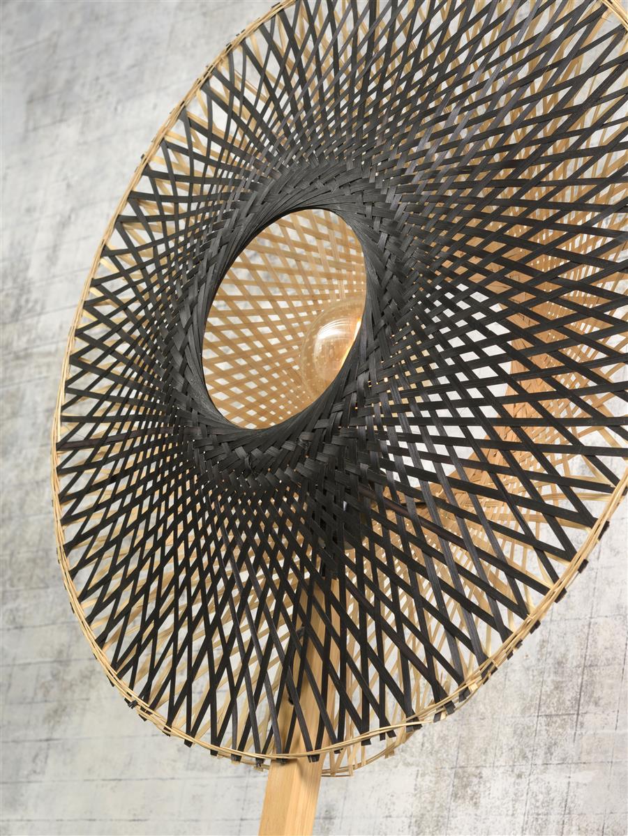 Good&Mojo I Stehleuchte I KALIMANTAN I Farbe: Natur/Schwarz I Schirm: Ø60 x 15