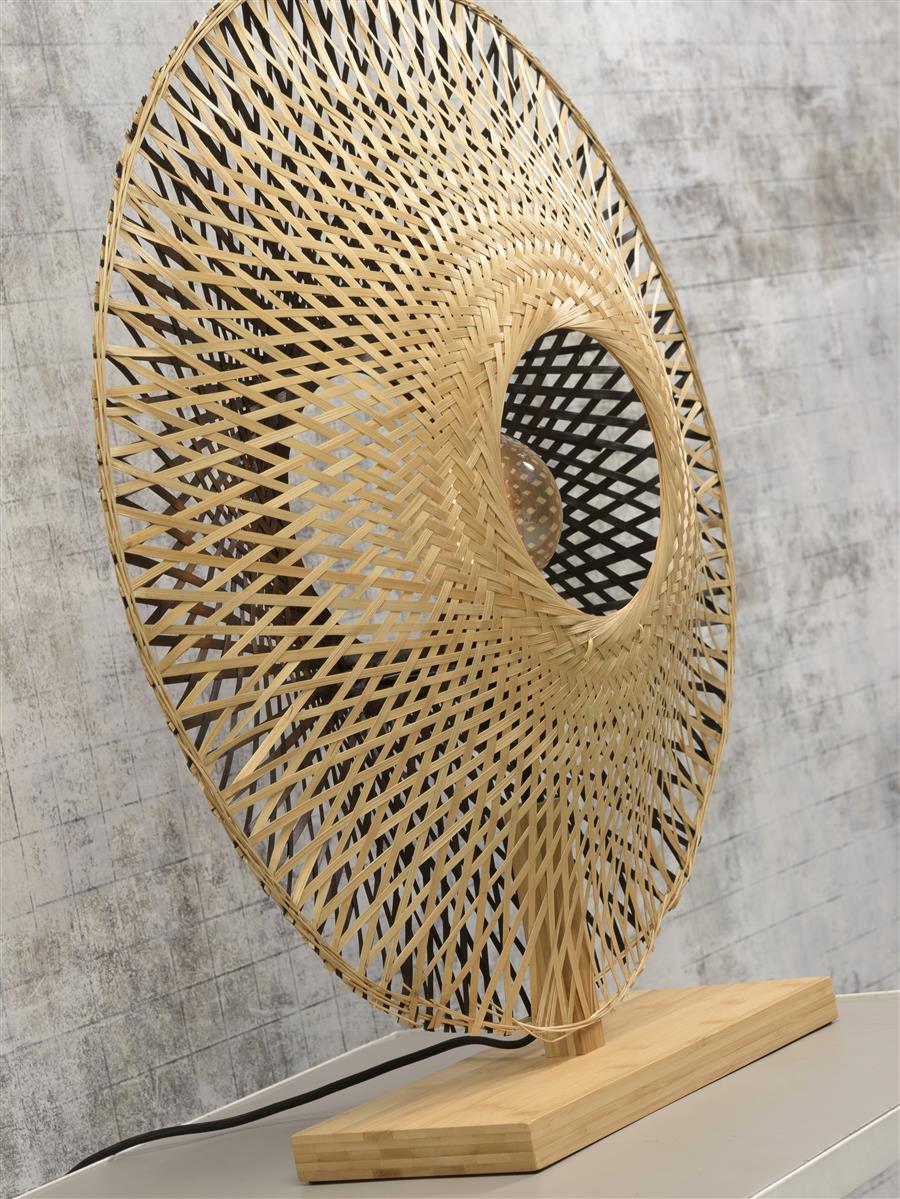 Good&Mojo I Tischleuchte I KALIMANTAN I Farbe: Natur/Schwarz I Schirm: Ø60 x 15