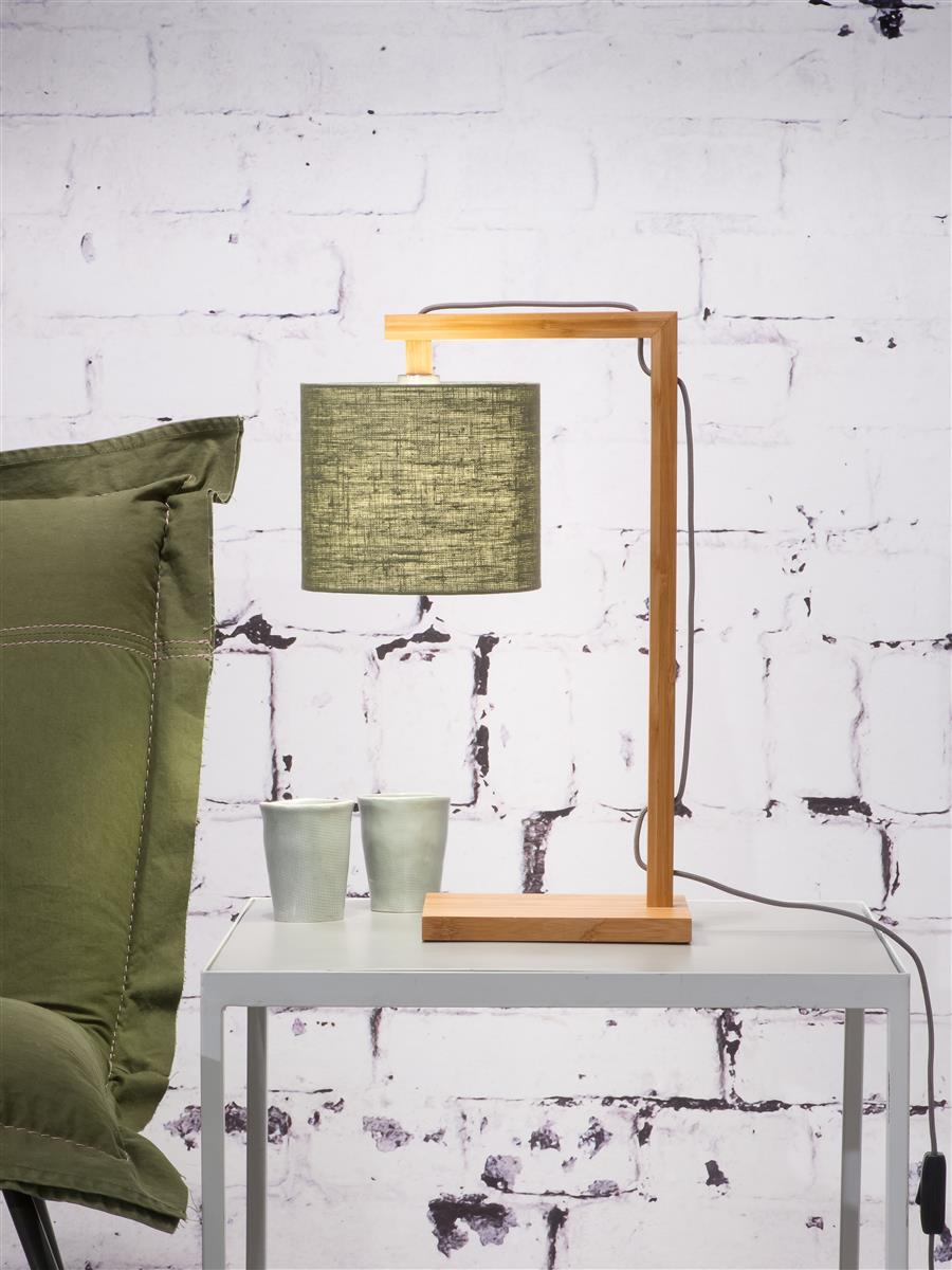 Good&Mojo I Tischleuchte I HIMALAYA I Farbe: Grüner Wald I Schirm: Ø18 x 15