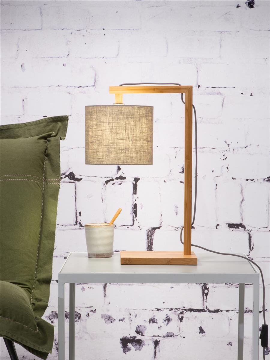 Good&Mojo I Tischleuchte I HIMALAYA I Farbe: dunkles Leinen I Schirm: Ø18 x 15