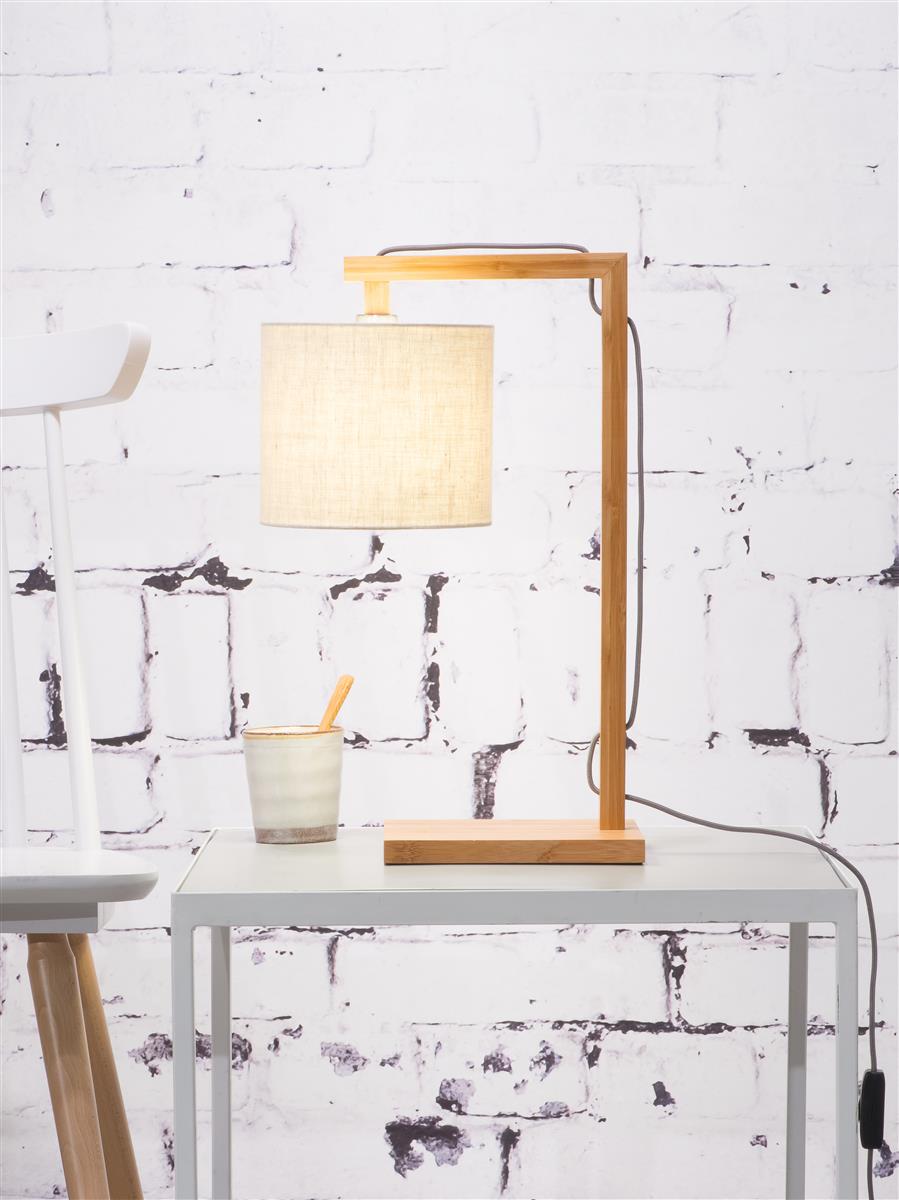 Good&Mojo I Tischleuchte I HIMALAYA I Farbe: helles Leinen I Schirm: Ø18 x 15