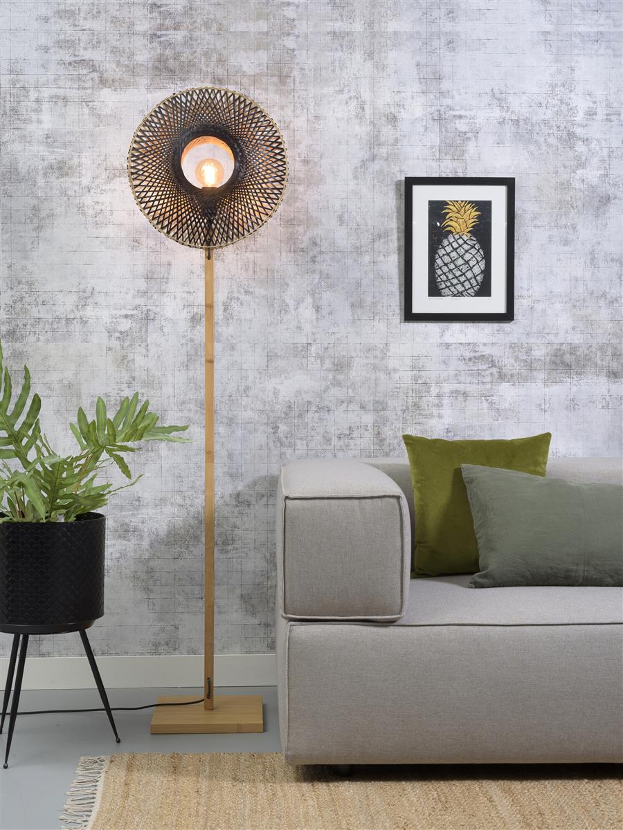 Good&Mojo I Stehleuchte I KALIMANTAN I Farbe: Natur/Schwarz I Schirm: Ø44 x 12