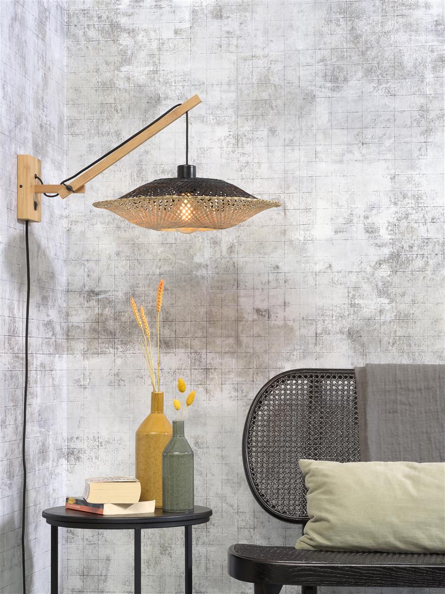 Good&Mojo I Wandleuchte I KALIMANTAN I Farbe: Natur/Schwarz I Schirm: Ø44 x 12