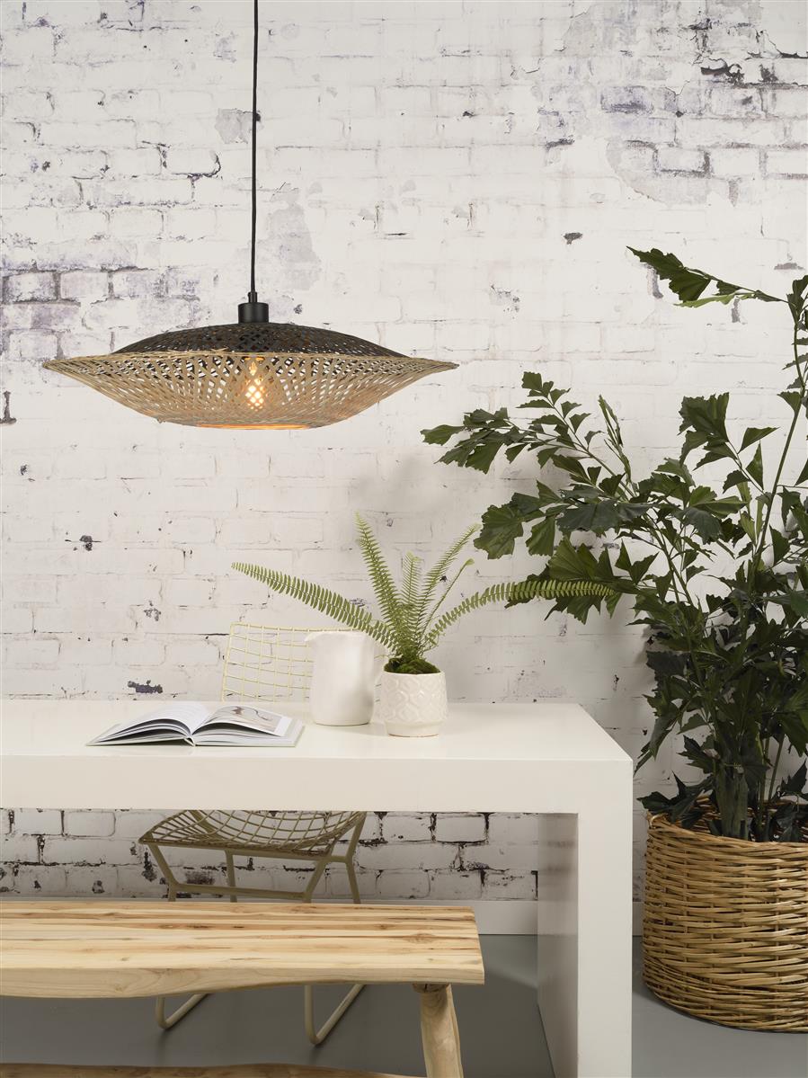 Good&Mojo I Hängeleuchte I KALIMANTAN I Farbe: Natur/Schwarz I Schirm: Ø60 x 15