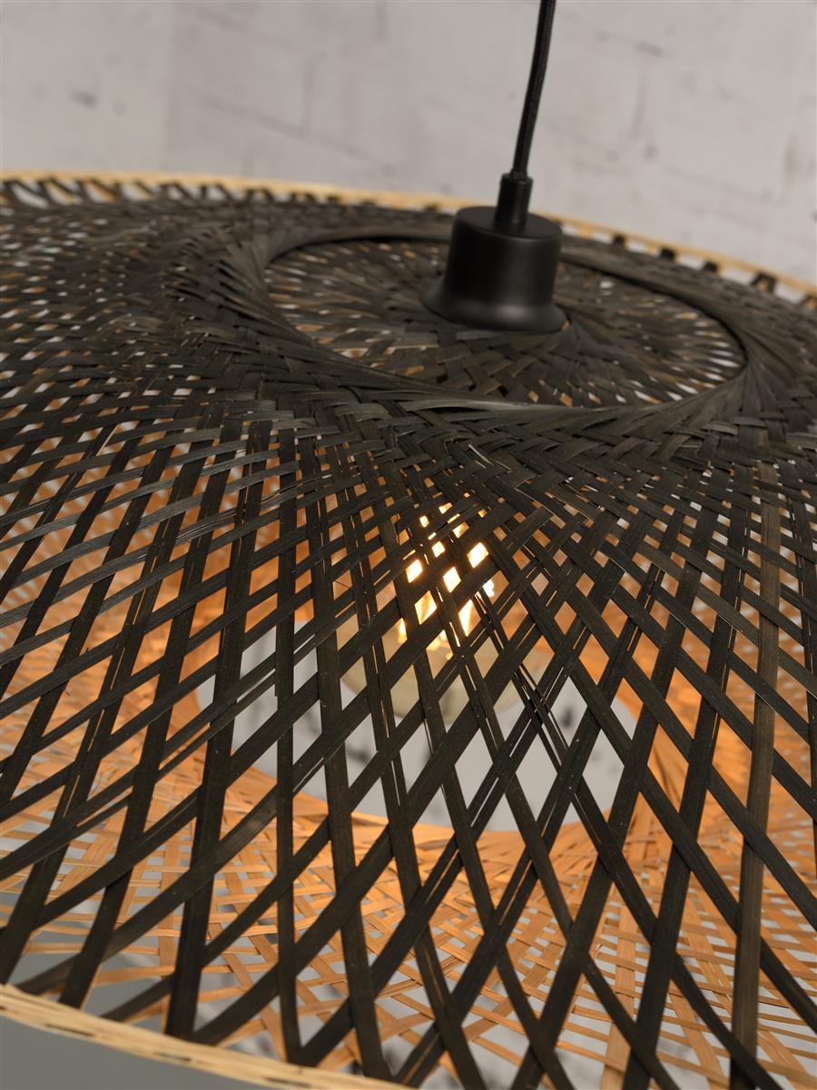 Good&Mojo I Hängeleuchte I KALIMANTAN I Farbe: Natur/Schwarz I Schirm: Ø87 x 20