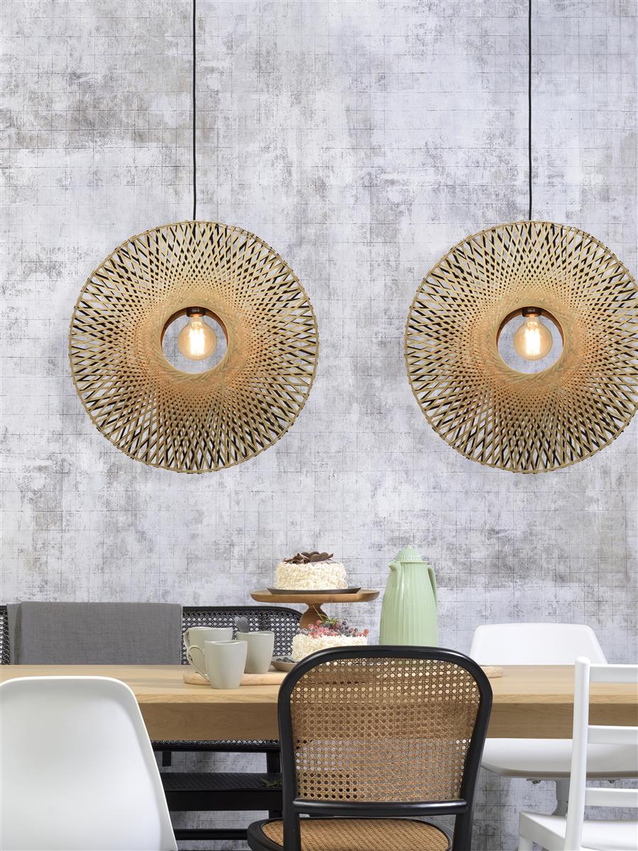 Good&Mojo I Hängeleuchte I KALIMANTAN I Farbe: Natur/Schwarz I Schirm: Ø60 x 15