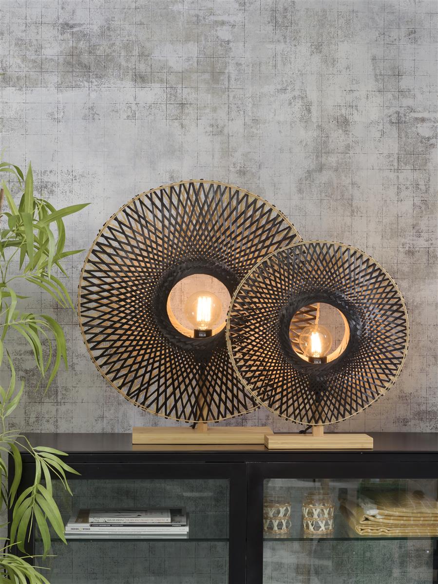 Good&Mojo I Tischleuchte I KALIMANTAN I Farbe: Natur/Schwarz I Schirm: Ø44 x 12