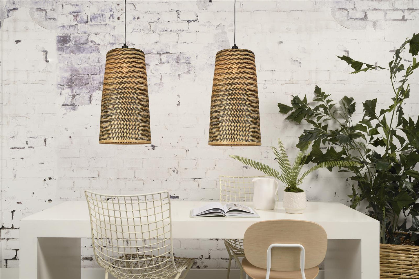 Good&Mojo I Hängeleuchte I KALIMANTAN I Farbe: Natur/Schwarz I Schirm: Ø37 x 66