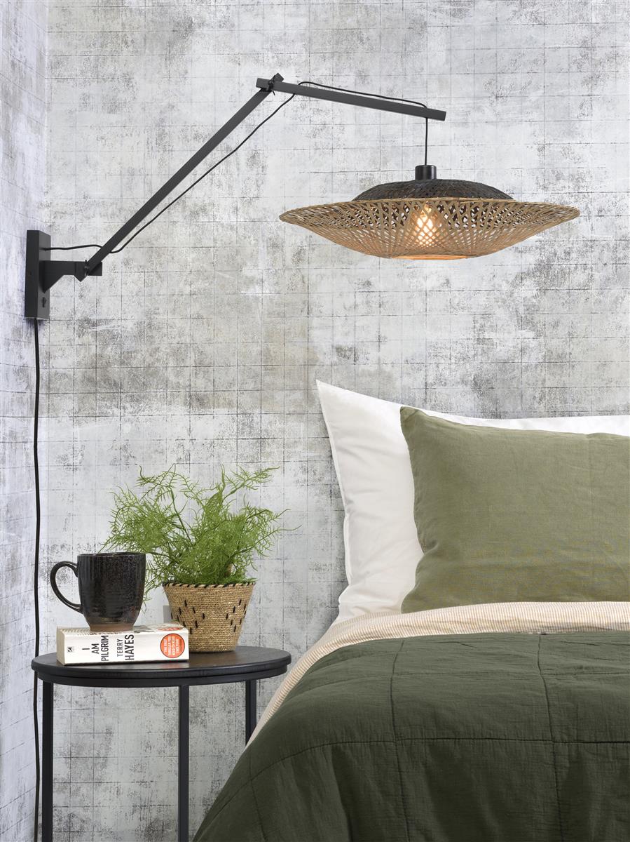 Good&Mojo I Wandleuchte I KALIMANTAN I Farbe: Natur/Schwarz I Schirm: Ø60 x 15