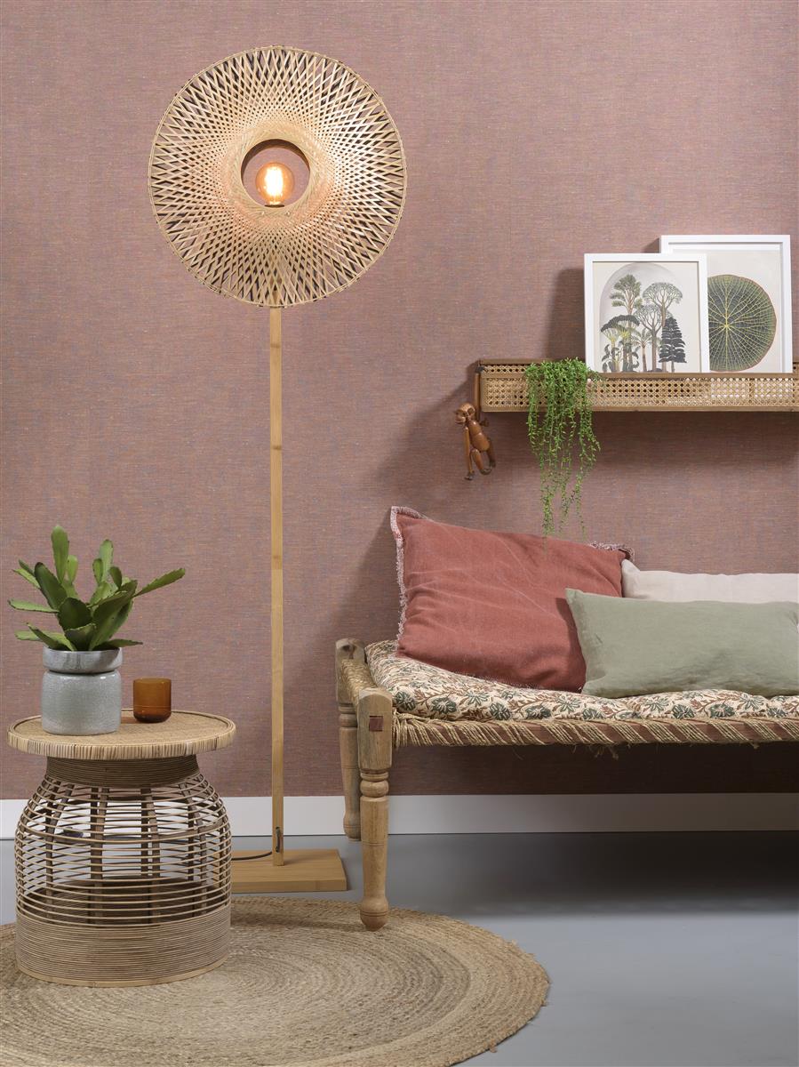 Good&Mojo I Stehleuchte I KALIMANTAN I Farbe: Natur/Schwarz I Schirm: Ø60 x 15