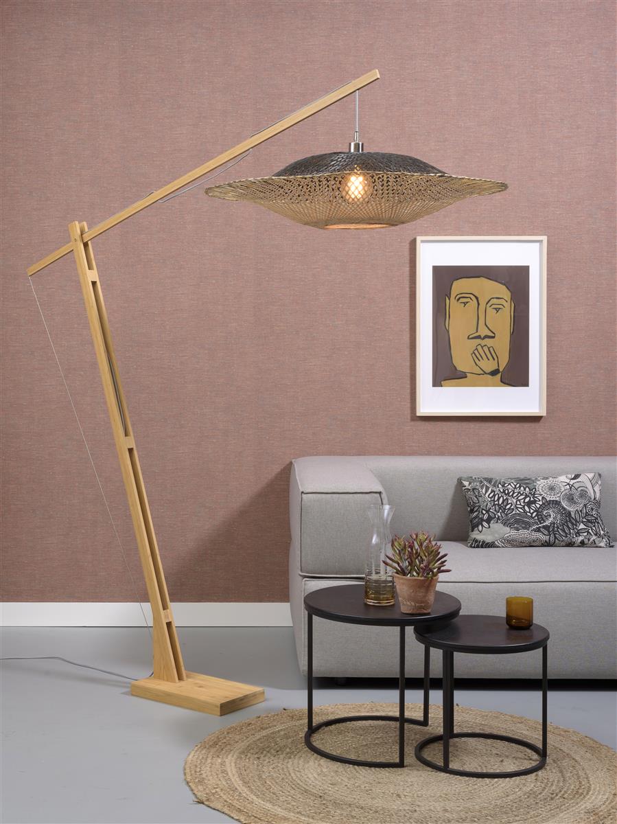 Good&Mojo I Stehleuchte I KALIMANTAN I Farbe: Natur/Schwarz I Schirm: Ø87 x 20