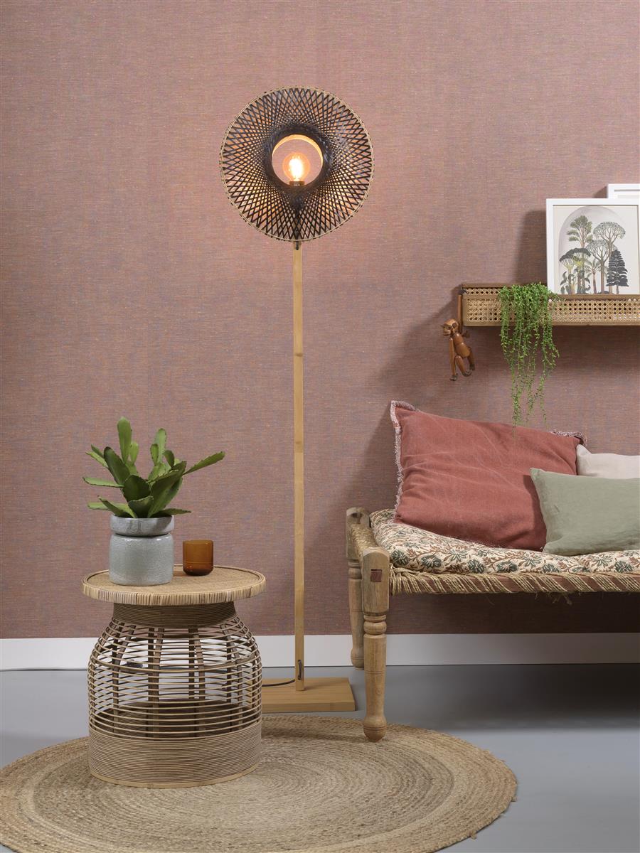 Good&Mojo I Stehleuchte I KALIMANTAN I Farbe: Natur/Schwarz I Schirm: Ø44 x 12